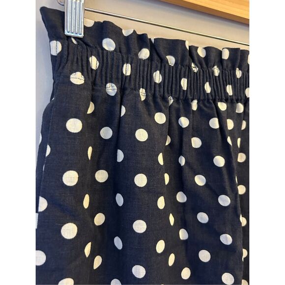 NWT J. Crew Polka dot linen blend Paperbag Waist mini skirt sz 0 Navy x white re - Picture 3 of 7